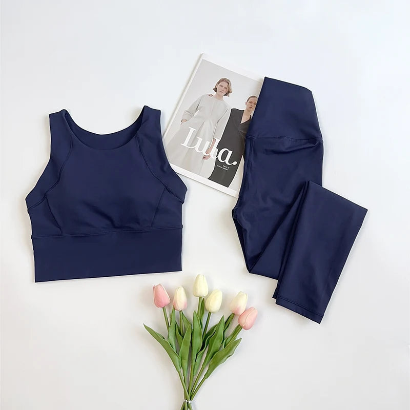 2 Piece Yoga Clothes Women's Gym Yoga Set Strap Cross Back Push Up Sport Bra High Waist Yoga Leggings Sportwear Workout Wear