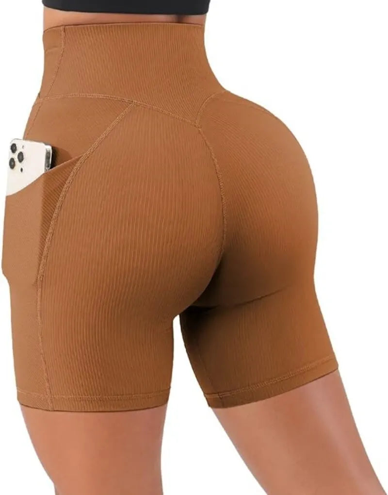 Women’s High Waist 5’’ Booty Biker Sports Shorts with Pockets for Cross Workout and Yoga