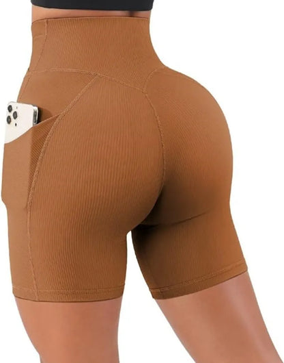 Women’s High Waist 5’’ Booty Biker Sports Shorts with Pockets for Cross Workout and Yoga