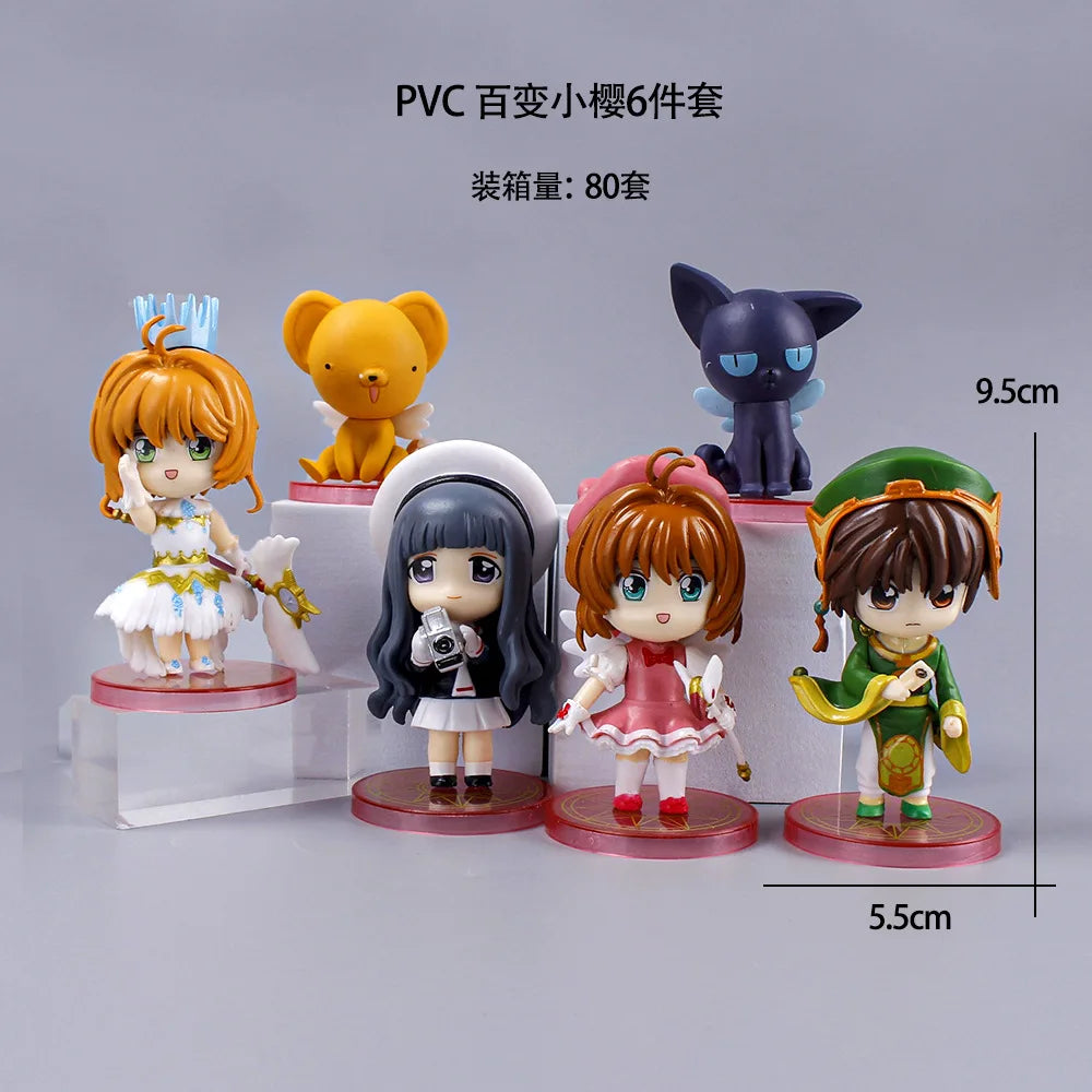 6Pcs Anime Card Captor Figure KINOMOTO SAKURA LI SYAORAN Daidouji Tomoyo CERBERUS Set Model Toy Cake Gift Action Figure PVC