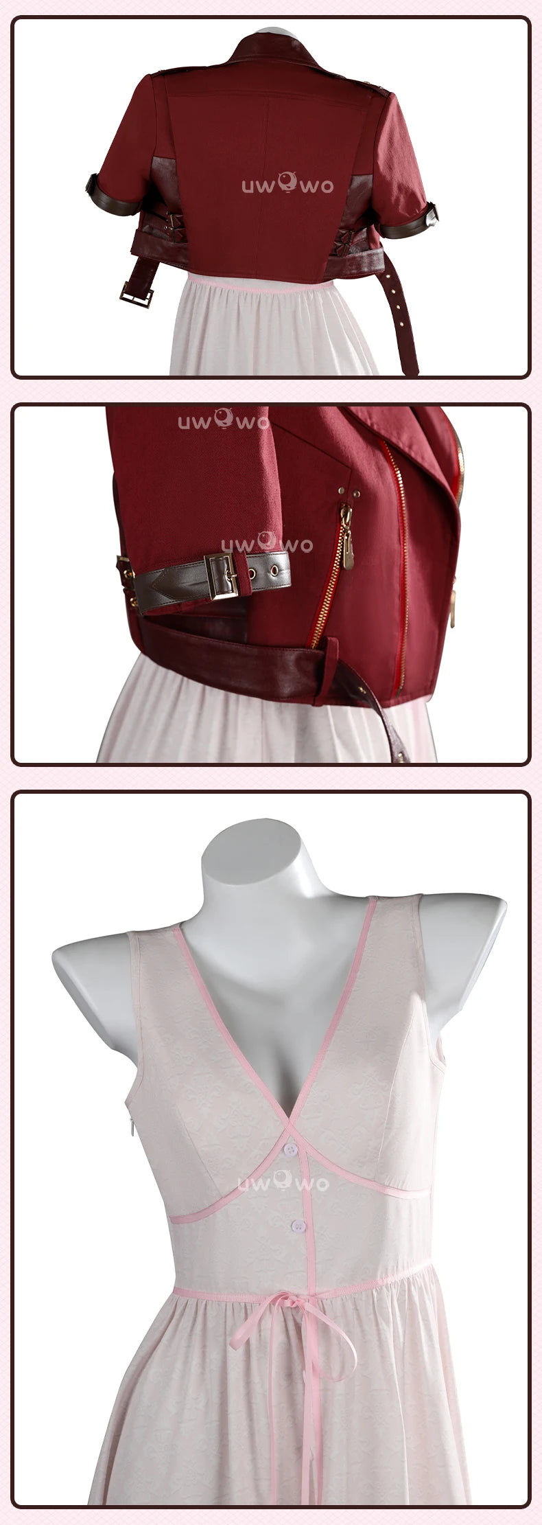 UWOWO Collab Series: FF- 7 Aerithh Cosplay Costume Pink Dress Cosplay Long Dress Halloween Costume
