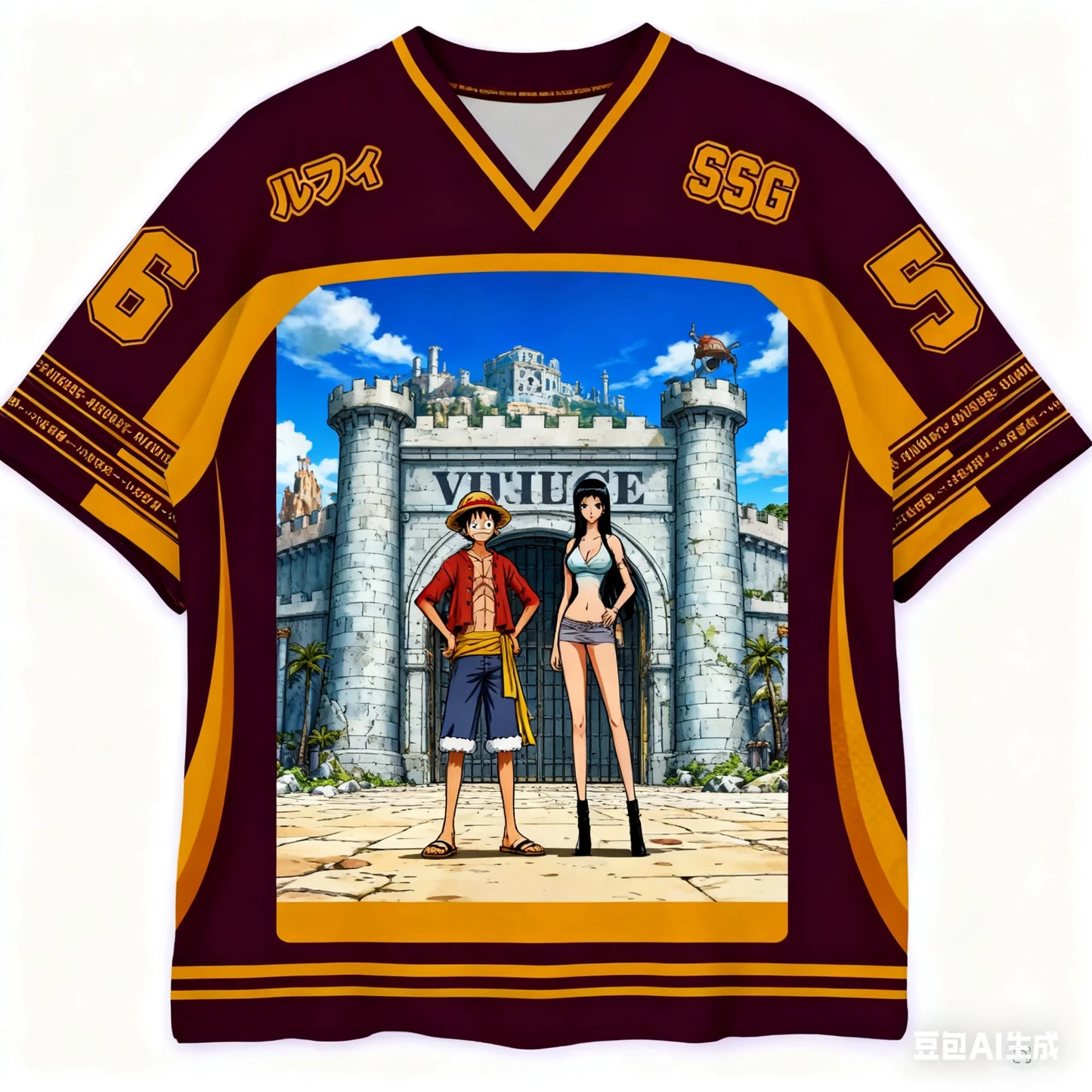 2526 New Bandai Anime One Piece Luffy Summer Jersey T-shirt Oversized 3D Adult and Children's Multifunctional Top Christmas
