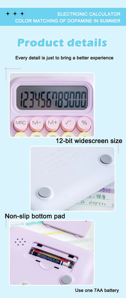 Keyboard Calculator Office 12-digit Mechanical Buttons Calculator Cute Candy Color School Supplies Students/Finance Stationery