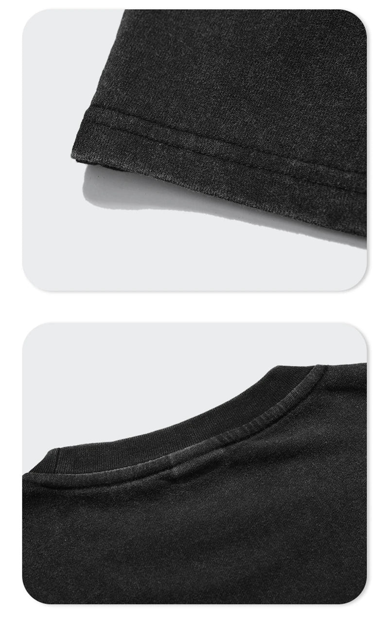 ZODF Men 2024 Retro Summer Washed Solid Cotton T-Shirts Unisex Retro Loose High Street 250gsm Basic Tees Streerwears HY0075