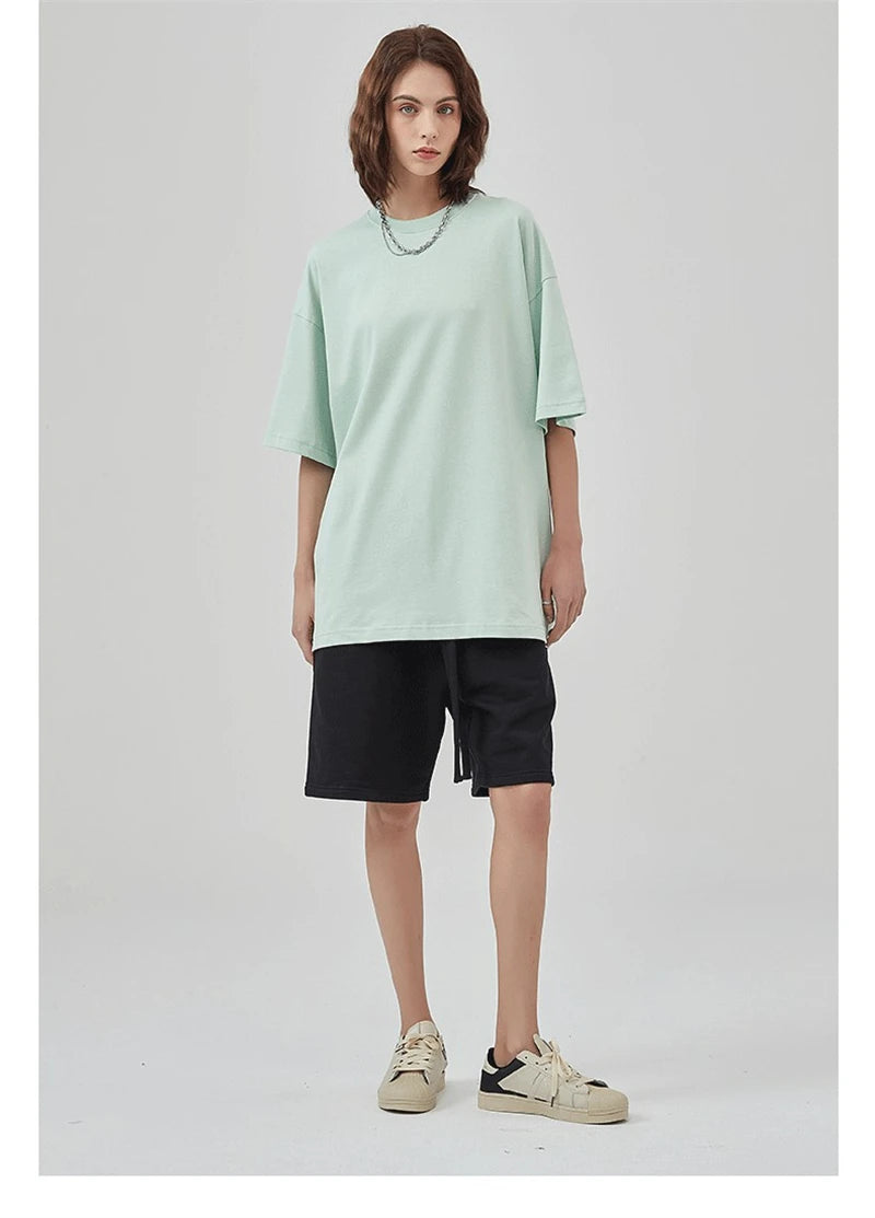 ZODF 2025 Spring Summer Men Solid 100% Cotton T-Shirts Unisex Women Loose 230gsm Noshrink Basic T Shirt Brand Tops HY0151