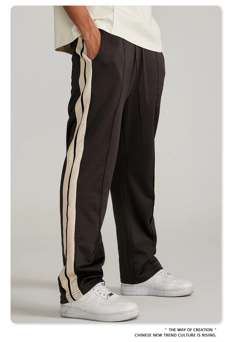 ZODF Spring Summer 275GSM Basic Side Webbing Trousers For Men Unisex American Retro Casual Sports Straight Pants HY0540