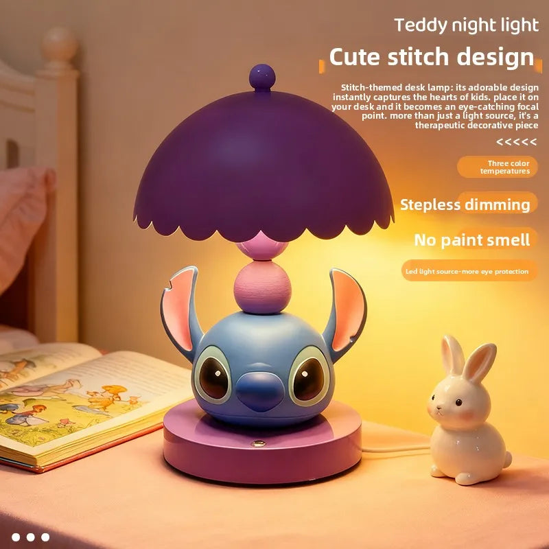 Cute Disney Lilo&Stitch Bedroom Bedside Lamp Anime Figure Table Lamp USB Plug 3 Color Dimming Living Room Study Atmosphere Light