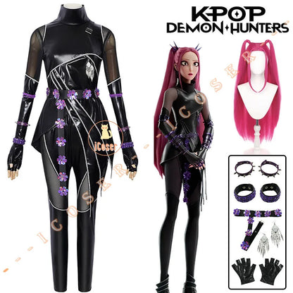 KPop Demon Hunters Mira Cosplay Costume Black Leather Combat Uniform Huntrix Gothic Punk Halloween Party for Women Girls iCoser