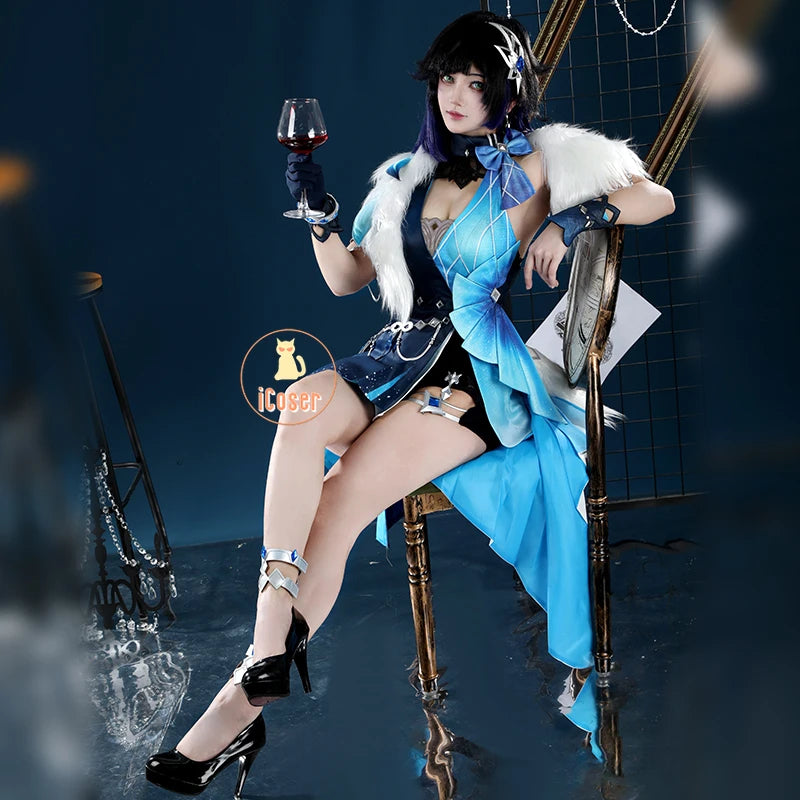 Genshin Impact Yelan Tranquil Banquet Cosplay Costume Wig Dress New Skin Uniform Outfit Halloween Party for Women Girls Props