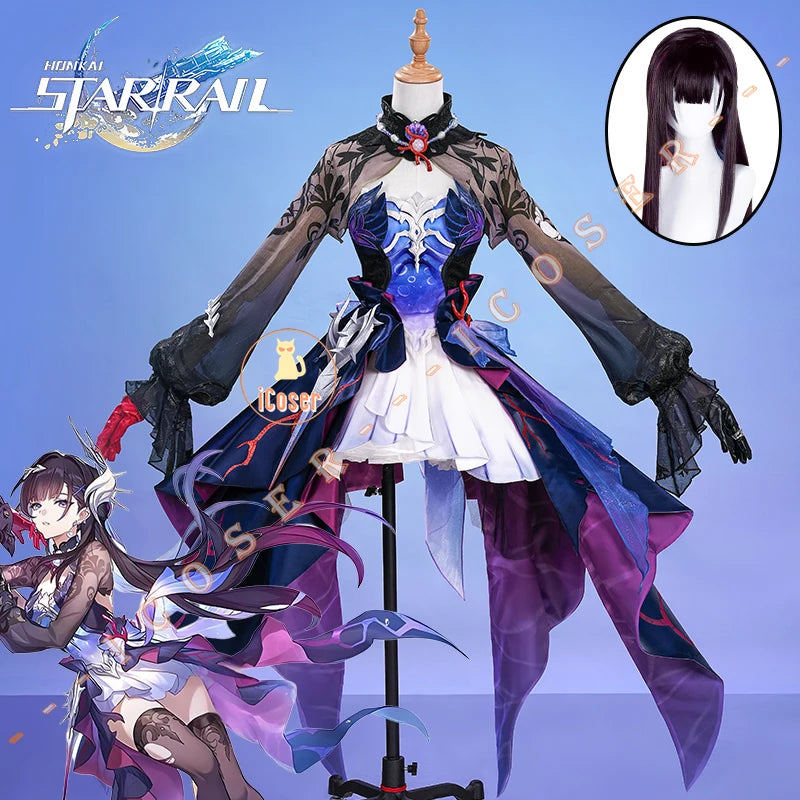 Honkai Star Rail Hysilens Cosplay Costume Wig Dress Headwear Amphoreus Festival Halloween Party for Women Girls Cos Props iCoser