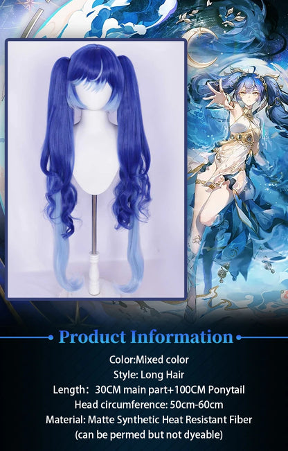 UWOWO IUNO Wig Game Wuthering Waves WuWa IUNO Cosplay Wig Long Hair Blue Hair Halloween Wig