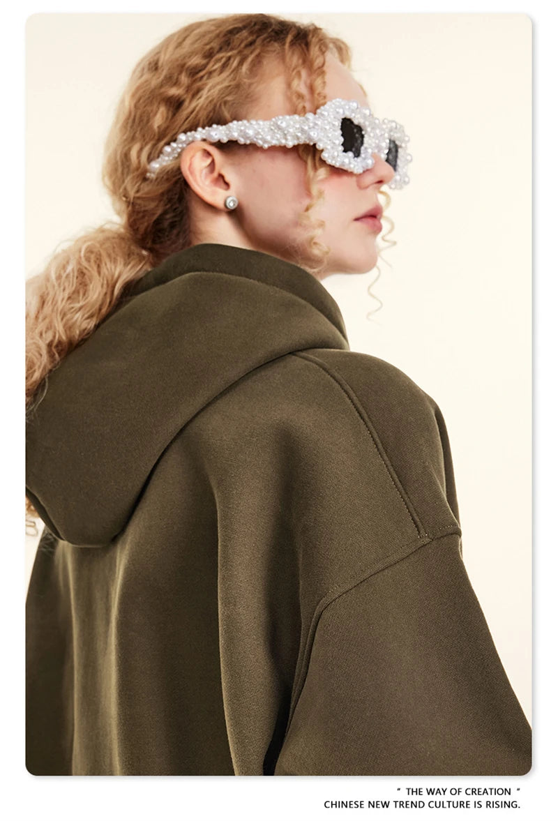 ZODF New 2024 Autumn Winter Men 345gsm Fleece Hoodies Unisex Women Relax Fit Warm Solid Hooded Pullovers Sweatshirts HY0863