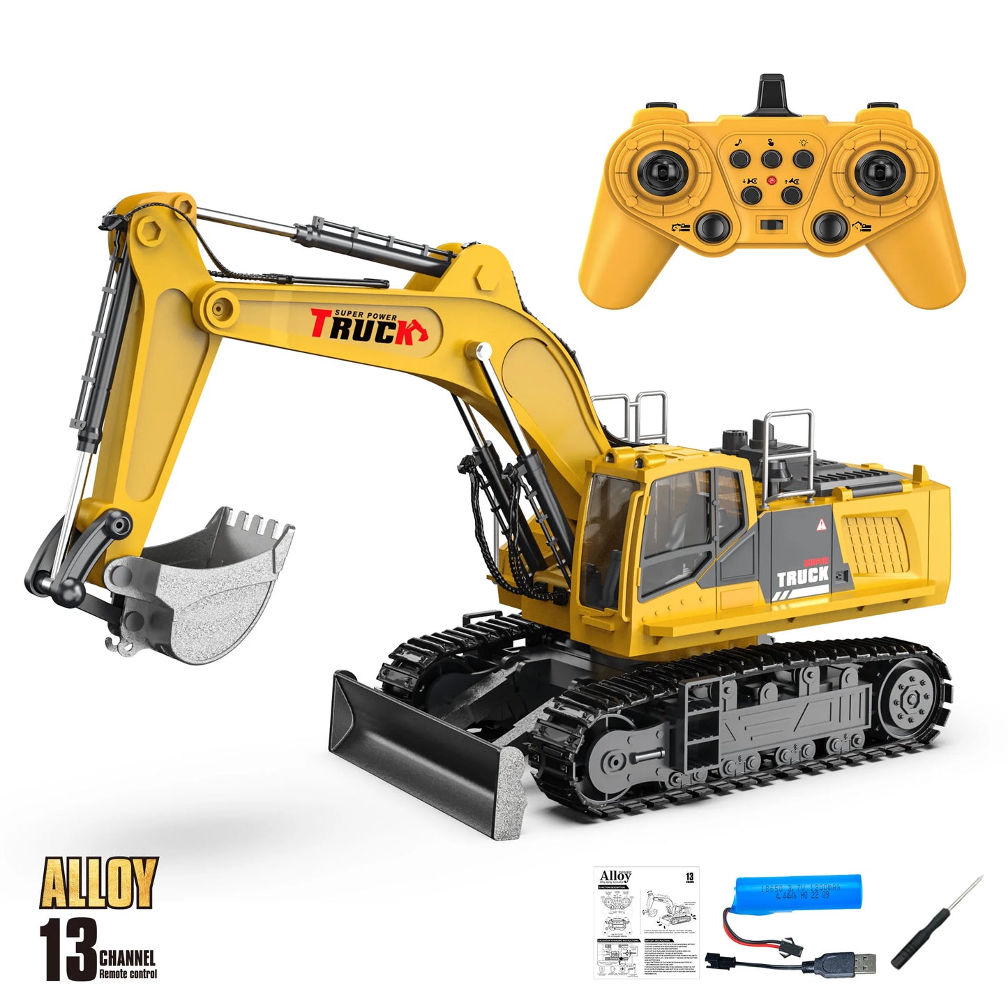 Alloy RC Excavator Truck Toy Remote Control Engineering Vehicle Electric Construction for Kids Boys Birthday Gift - 13