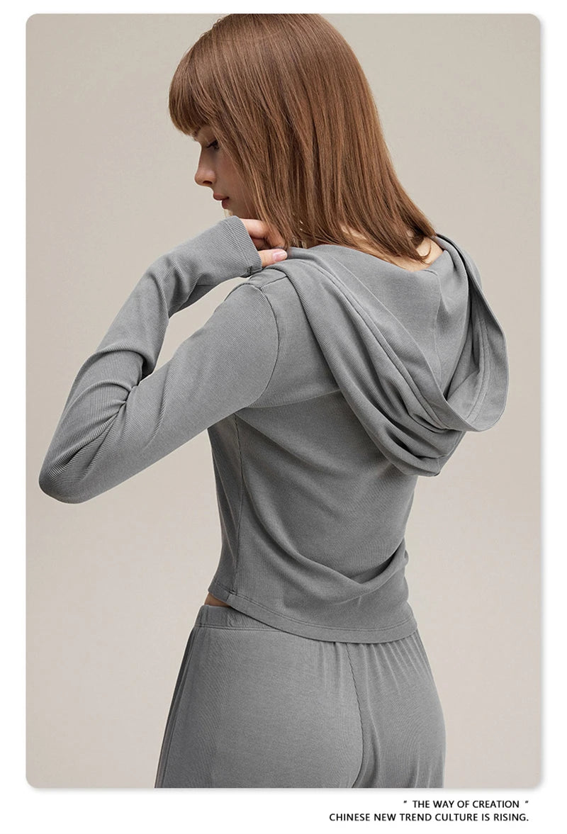 ZODF Sexy Women Autumn Washed 275gsm Hooded T Shirt Ladies Girls Slim Fit Distressed Side Pleated T-Shirts Tees HY1149