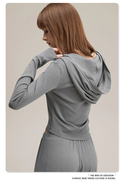 ZODF Sexy Women Autumn Washed 275gsm Hooded T Shirt Ladies Girls Slim Fit Distressed Side Pleated T-Shirts Tees HY1149