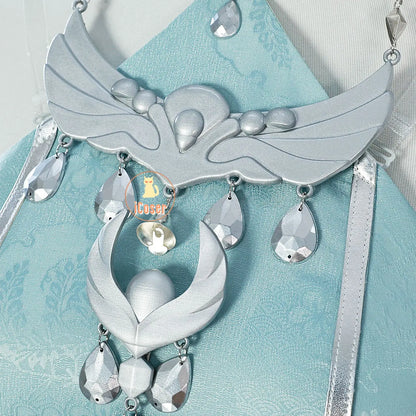 Lan Yan Cosplay Costume Wig Dress Genshin Impact Headwear Liyue Spring Woven From Jade Halloween Party for Women Girls Accessory