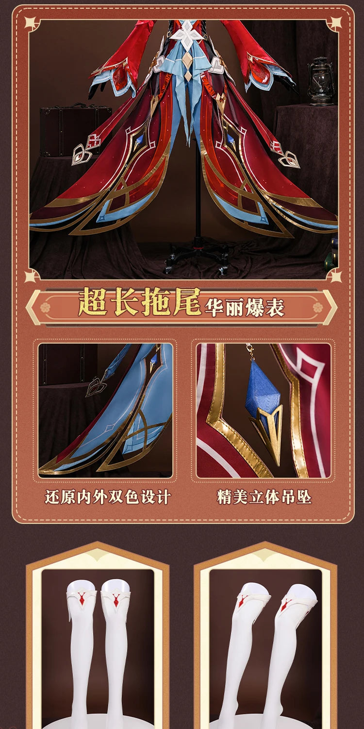 Genshin Impact Alice Cosplay Costume Wig Dress Headwear Ring Game Uniform Halloween Party for Women Girls Role Play Outfit Props