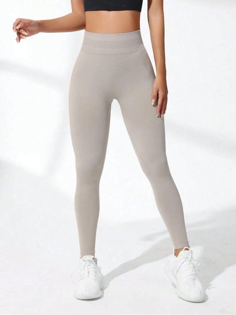 Women’s Seamless High Waist Yoga Leggings Stretchy Butt Lifting Breathable Ankle-Length Sports Pants for Gym - Apricot