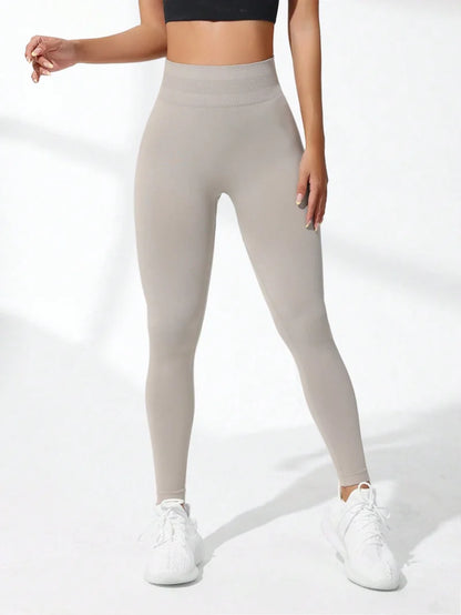 Women’s Seamless High Waist Yoga Leggings Stretchy Butt Lifting Breathable Ankle-Length Sports Pants for Gym - Apricot