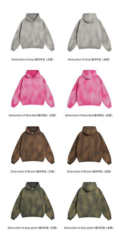 ZODF Autumn Winter Spray Dyeing Ink Splashing Hoodies For Men Unisex 450gsm Washed Oversized Knitted Hooded Pullovers HY0908