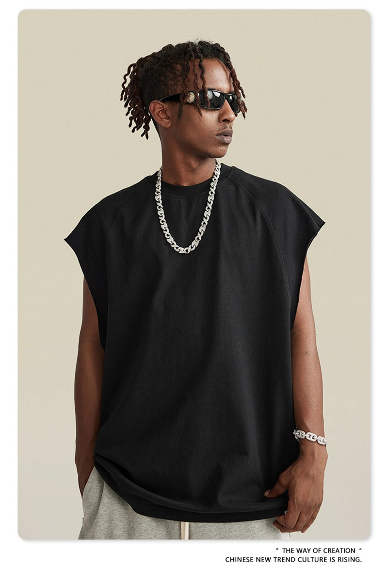 ZODF American Retro Men Washed Solid Tank Tops Women Unisex Loose Edge 275gsm Cotton Sleeveless Tees Brand Streetwears HY0503