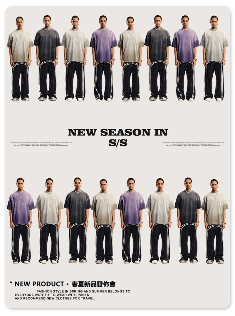 ZODF 2024 Summer Men Washed Gradient T-Shirts Unisex Women Distressed 250gsm Cotton T Shirt Brand Tees Streetwears HY0814