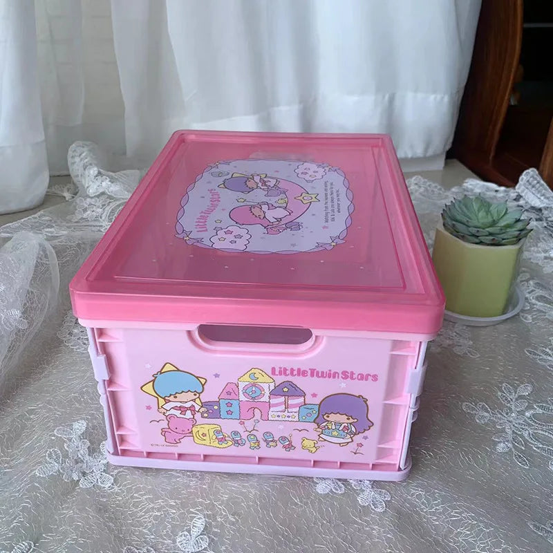 New Sanrio Japanese Cartoon Melody Coolomey Foldable Cosmetic Storage Box Plastic Cover Dust Proof Desktop Cover Sorting Box