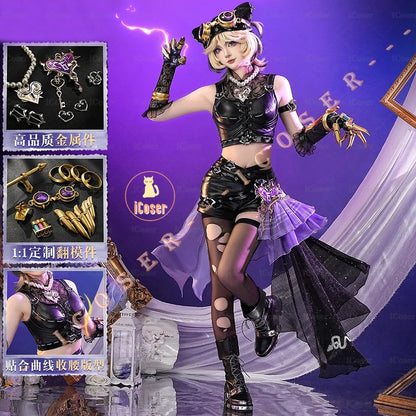 iCoser Identity V Tracy Reznik Lock Core Cosplay Costume Wig Mechanic Headwear Heartlock Metal Props Halloween Party for Women