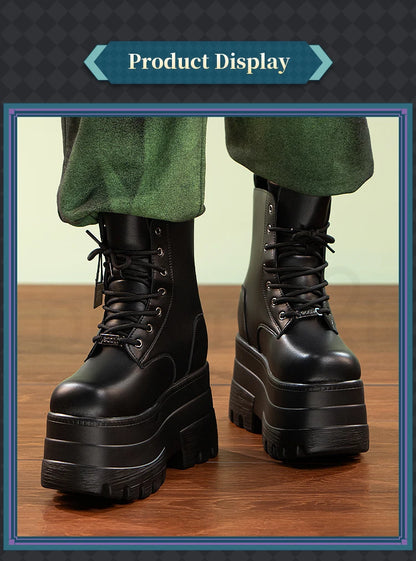 IN STOCK Men Women Cosplay Props 19cm Heightening Shoes DokiDoki Men Daily Black White 15cm Leather Shoes Halloween Cosplay