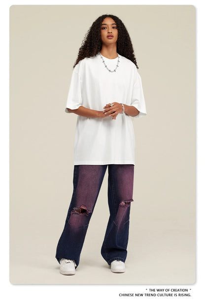 ZODF New Summer Men Washed Batik Cotton T Shirts Unisex American Retro High Street 270gsm Short Sleeve Tees Streetwear HY0489