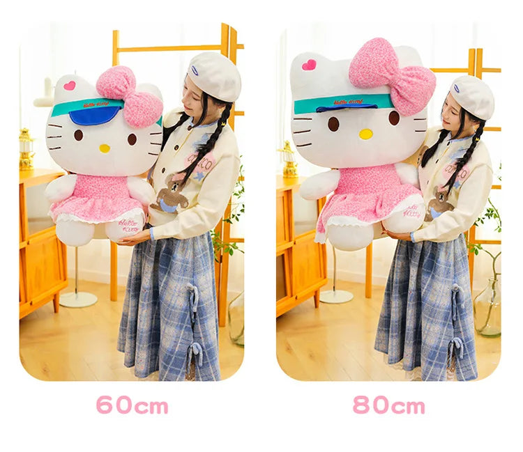 New Sanrio Plush Leopard Print Baseball Cap KT Cat Hello Kitty Stuffed Animal Kitten Pillow Doll for Kids Birthday Xmas Gift For