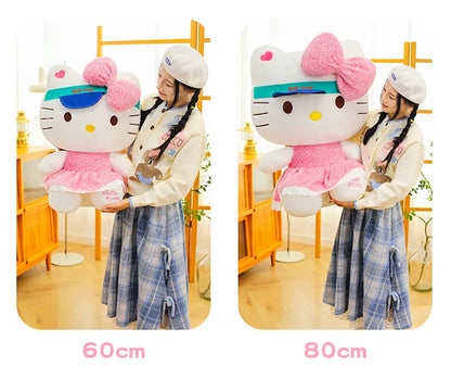 New Sanrio Plush Leopard Print Baseball Cap KT Cat Hello Kitty Stuffed Animal Kitten Pillow Doll for Kids Birthday Xmas Gift For