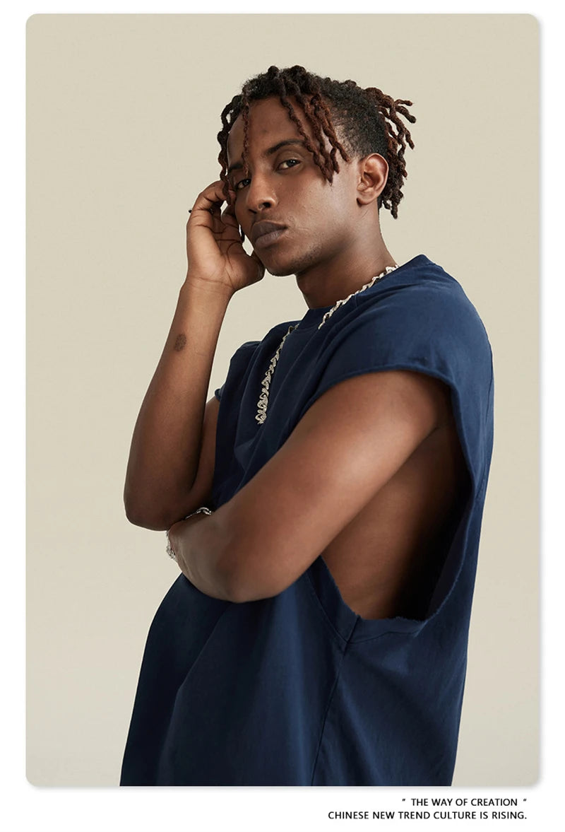 ZODF American Retro Men Washed Solid Tank Tops Women Unisex Loose Edge 275gsm Cotton Sleeveless Tees Brand Streetwears HY0503