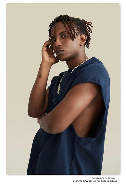 ZODF American Retro Men Washed Solid Tank Tops Women Unisex Loose Edge 275gsm Cotton Sleeveless Tees Brand Streetwears HY0503