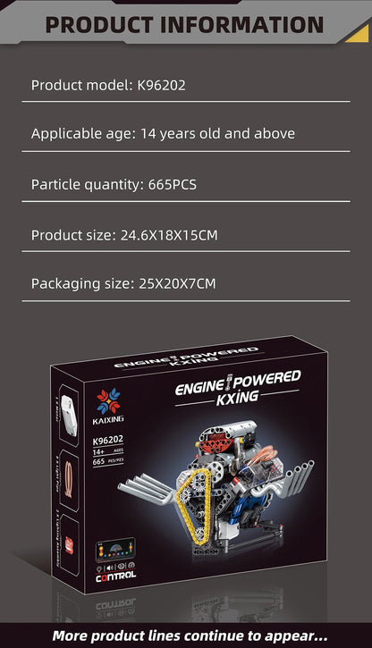 NEW Creative V8 Engine Model Set Building Block Technical Cars With LED Light Assembly Bricks Toys Decor Kids Christmas Gifts