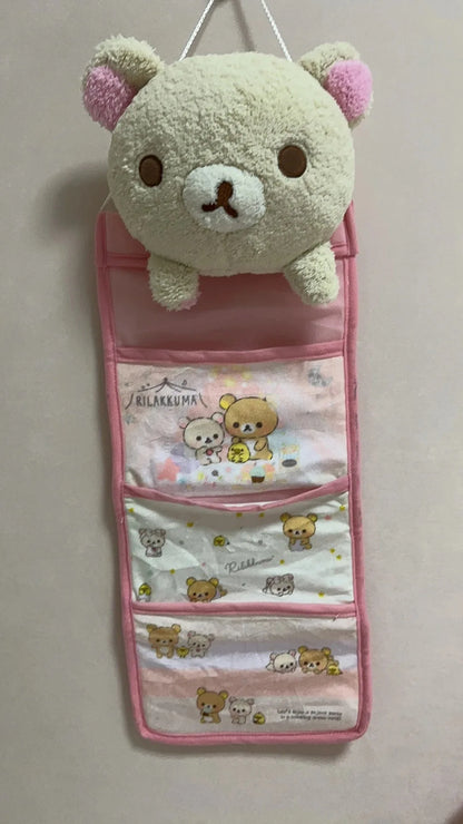 Kawaii Rilakkumas Wall Hanging Storage Bag Cartoon Rilakkumas Bear Door Hanging Bag Large Capacity Sundries Storage Bag Gifts