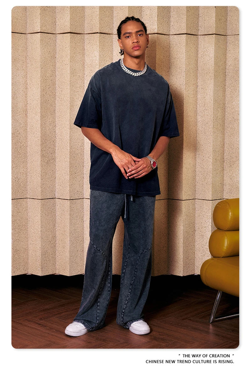 ZODF 2024 Summer Men Washed Gradient T-Shirts Unisex Women Distressed 250gsm Cotton T Shirt Brand Tees Streetwears HY0814