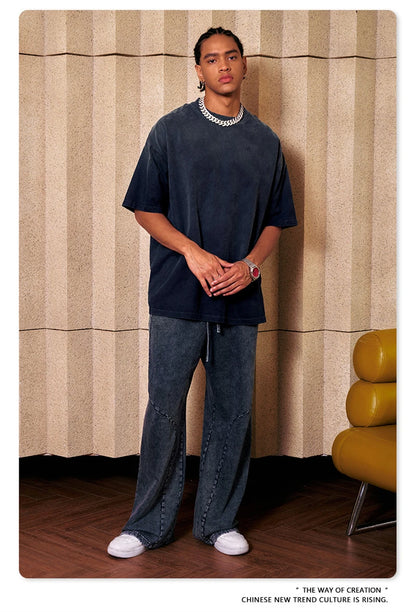 ZODF 2024 Summer Men Washed Gradient T-Shirts Unisex Women Distressed 250gsm Cotton T Shirt Brand Tees Streetwears HY0814