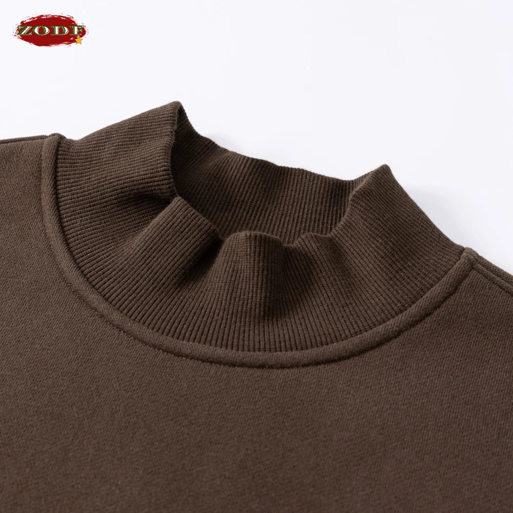 ZODF New Winter Man 345gsm Loose Fit Fleece Sweatshirt Unisex Cusual Boxy Warm Half Turtleneck Pullovers HY1181