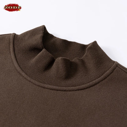 ZODF New Winter Man 345gsm Loose Fit Fleece Sweatshirt Unisex Cusual Boxy Warm Half Turtleneck Pullovers HY1181