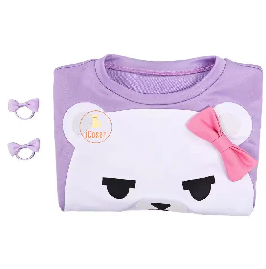 KPop Demon Hunters Mira Cosplay Costume Wig Purple Bear Pajamas Sweatshirt Headwear Huntrix Halloween Party for Women Girls Cos