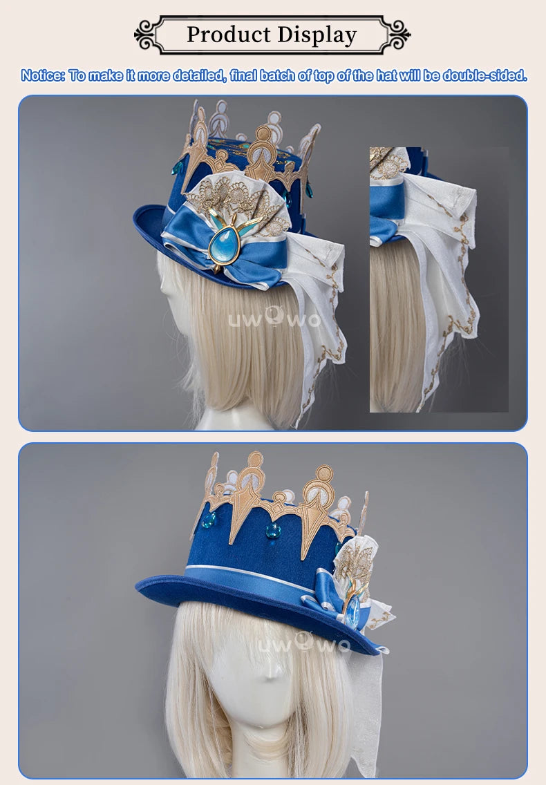 UWOWO Furina Cosplay Hat Genshin Impact Furina Focalors Cosplay Hydro Archon Fontaine Rococo Style Headwear with Acces