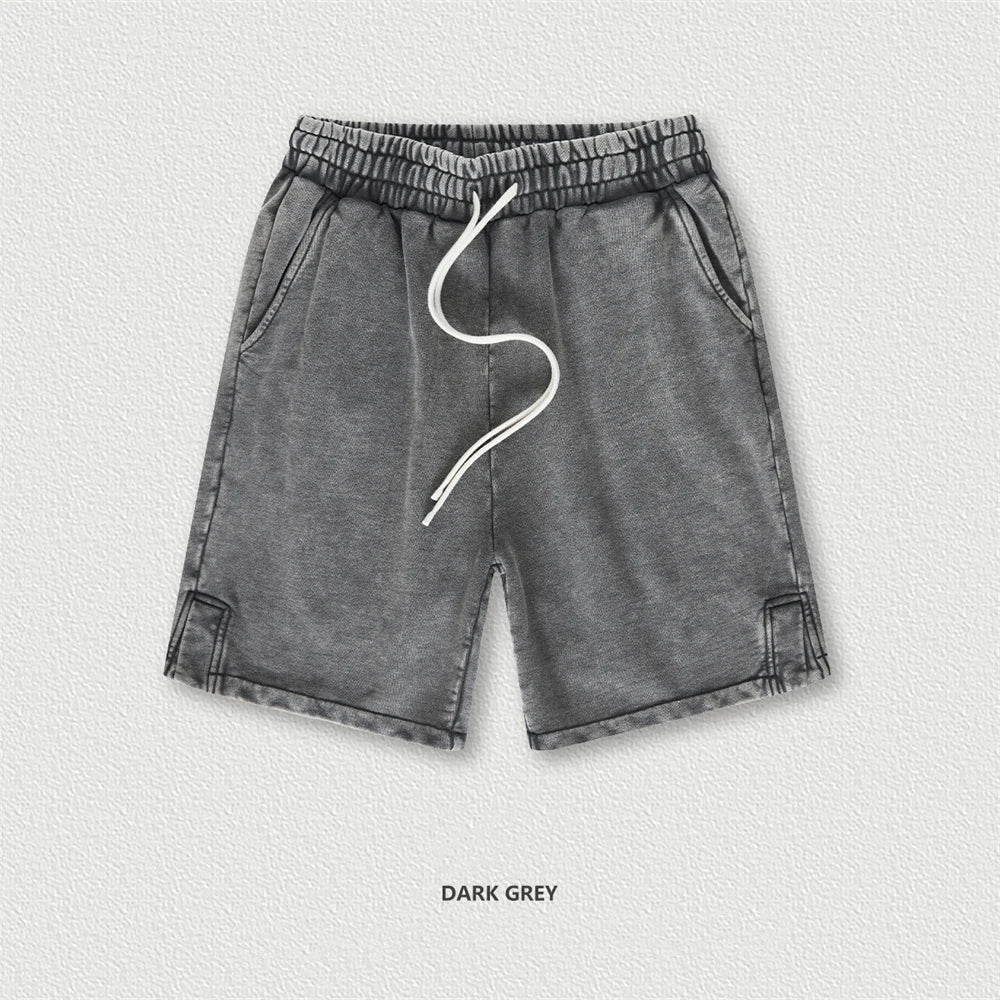 ZODF 2024 Summer Men 350gsm Washed Cotton Shorts Unisex Retro High Street Loose Side Slit Short Pants Streetwears HY0839