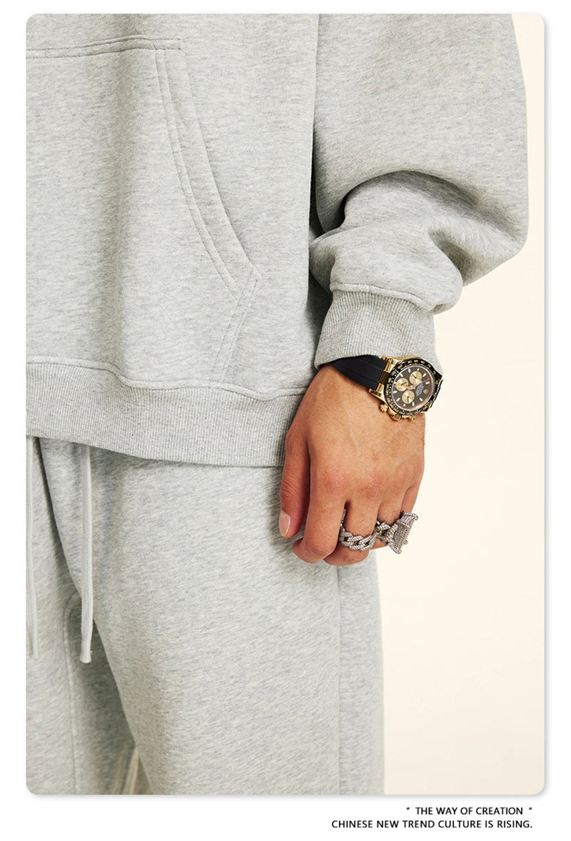 ZODF New 2024 Autumn Winter Men 345gsm Fleece Hoodies Unisex Women Relax Fit Warm Solid Hooded Pullovers Sweatshirts HY0863