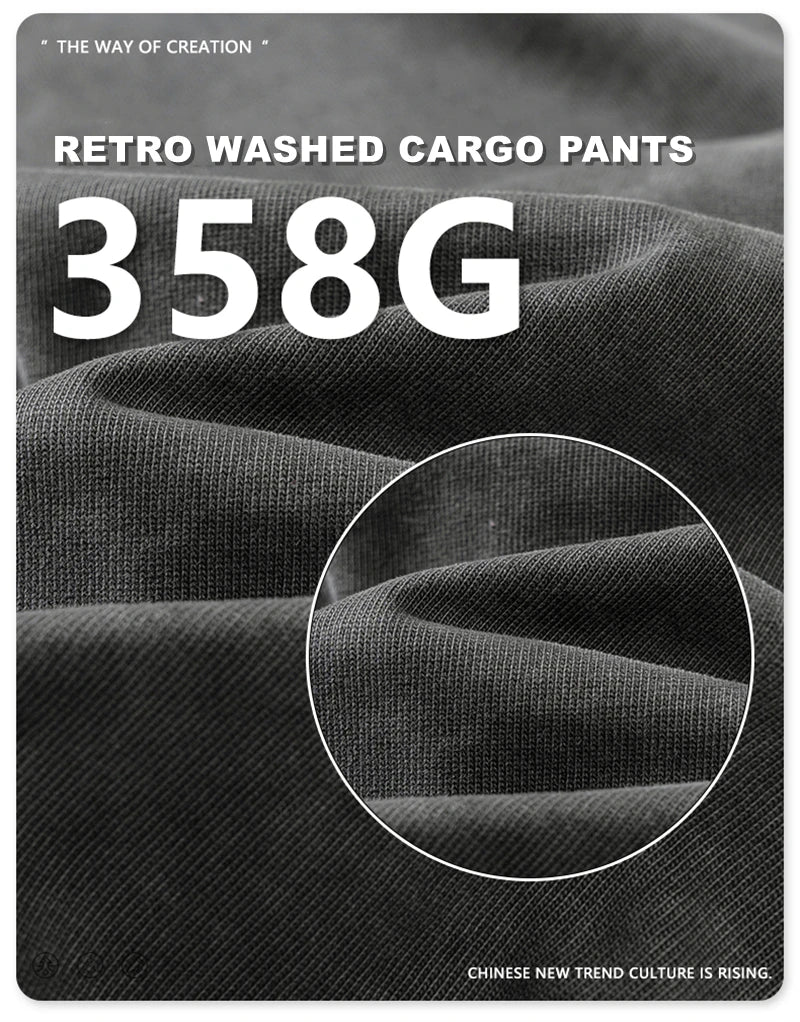 ZODF New 2024 Spring Summer 358gsm Cotton Cargo Pants For Men Unisex Casual Washed Straight Multi-Pockets Loose Trousers HY0829