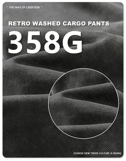 ZODF New 2024 Spring Summer 358gsm Cotton Cargo Pants For Men Unisex Casual Washed Straight Multi-Pockets Loose Trousers HY0829