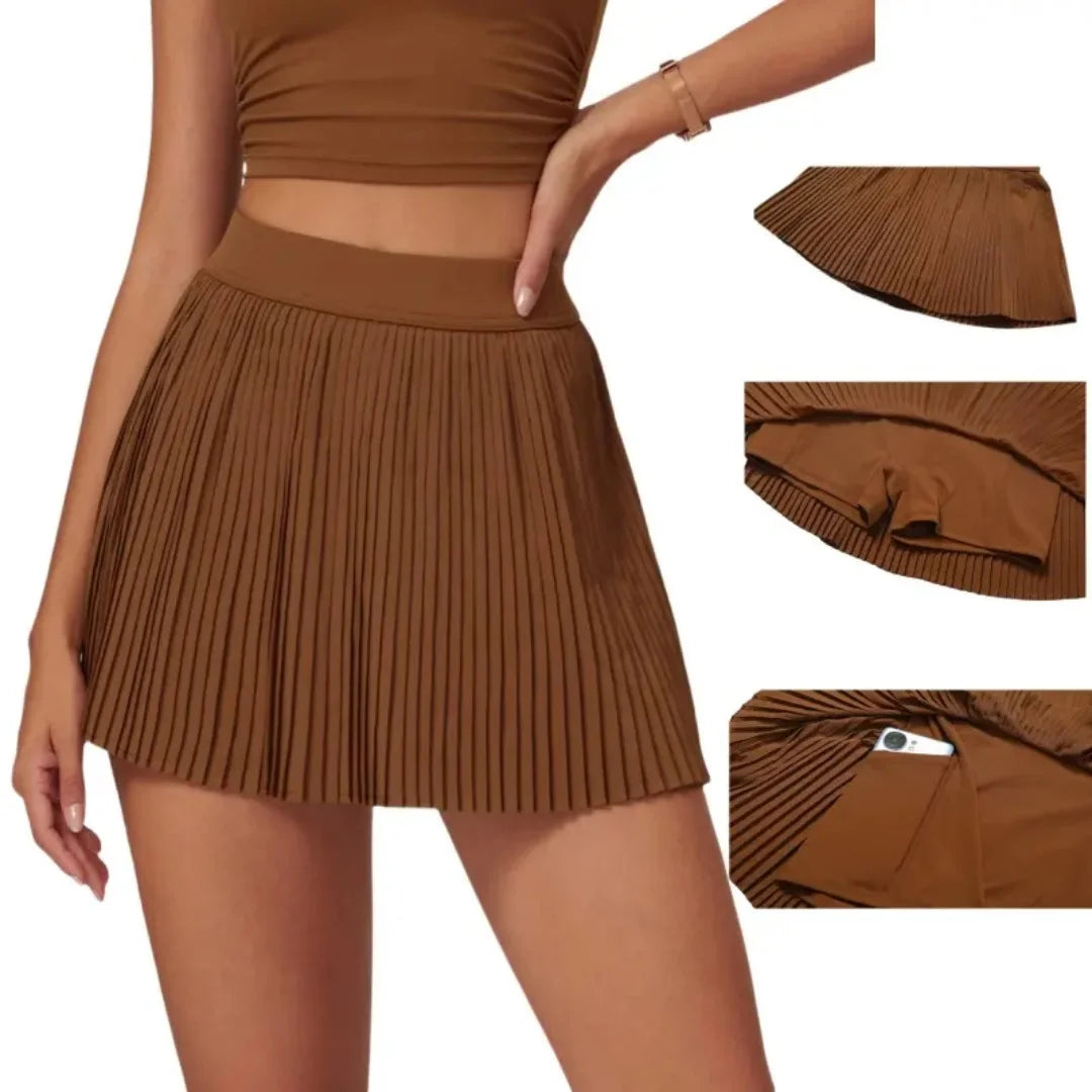 Women’s 2-in-1 Pleated Golf Tennis Skirt with Inner Pocket and Built-in Shorts