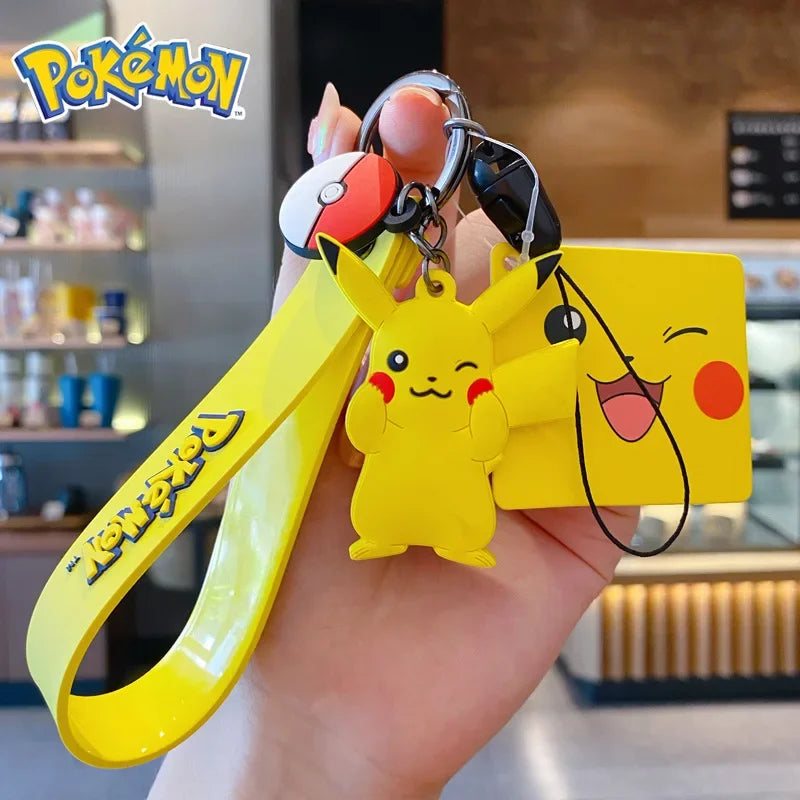 Genuine Pokemon Action Figure Pikachu Keychain Squirtle Bulbasaur Charmander Psyduck Keyring Backpack Pendant Model Toy Kid Gift