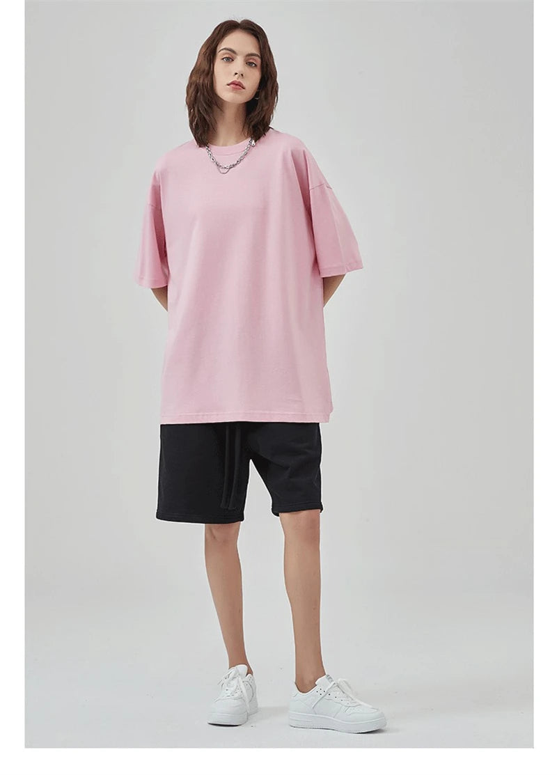 ZODF 2025 Spring Summer Men Solid 100% Cotton T-Shirts Unisex Women Loose 230gsm Noshrink Basic T Shirt Brand Tops HY0151