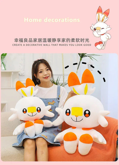 50/90cm Scorbunny Pokemon Large Plush Toys Anime Doll Cute Giant Pokémon Rabbit Cartoon Stuffed Plushie Pillow Gift for Kid Xmas